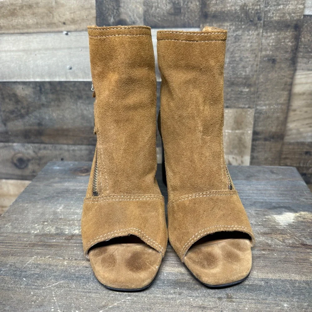 Matisse‎ Suede Leather Peep Toe Ankle Boots Booties Zipper Brown Womens Size 6.5